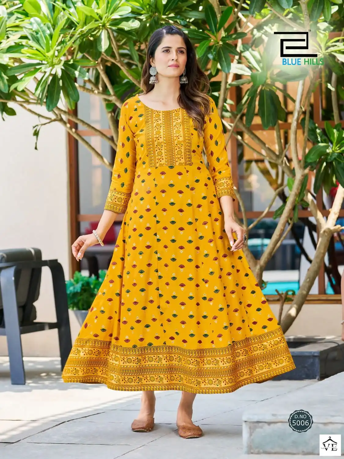 Blue Hills Starbucks Rayon 14Kg Foil Print Wholesale Anarkali Gown Catalog — Wholesale Kurtis, MPA wholesale from Surat - Gallery Image 5