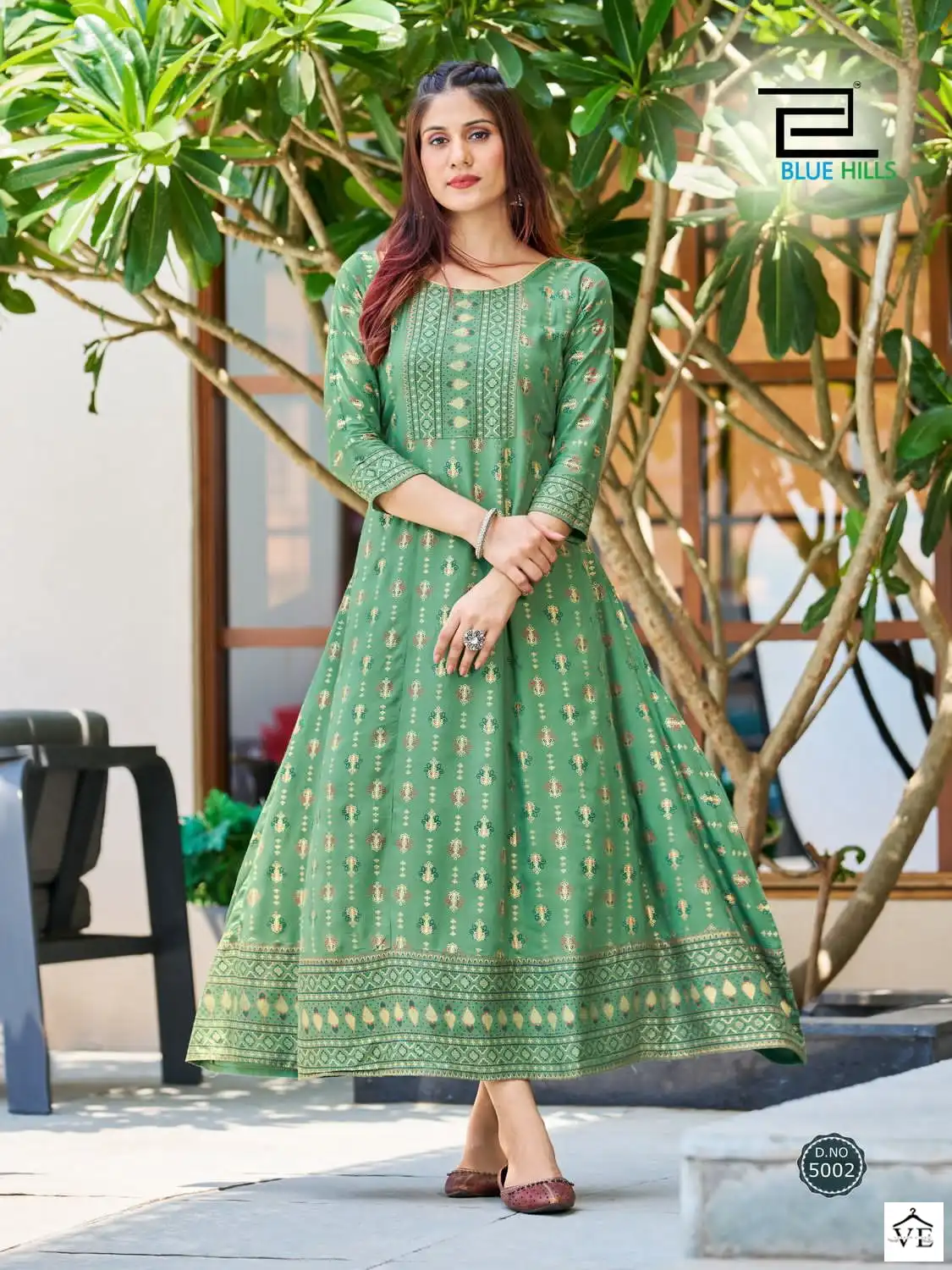 Blue Hills Starbucks Rayon 14Kg Foil Print Wholesale Anarkali Gown Catalog — Wholesale Kurtis, MPA wholesale from Surat - Gallery Image 6