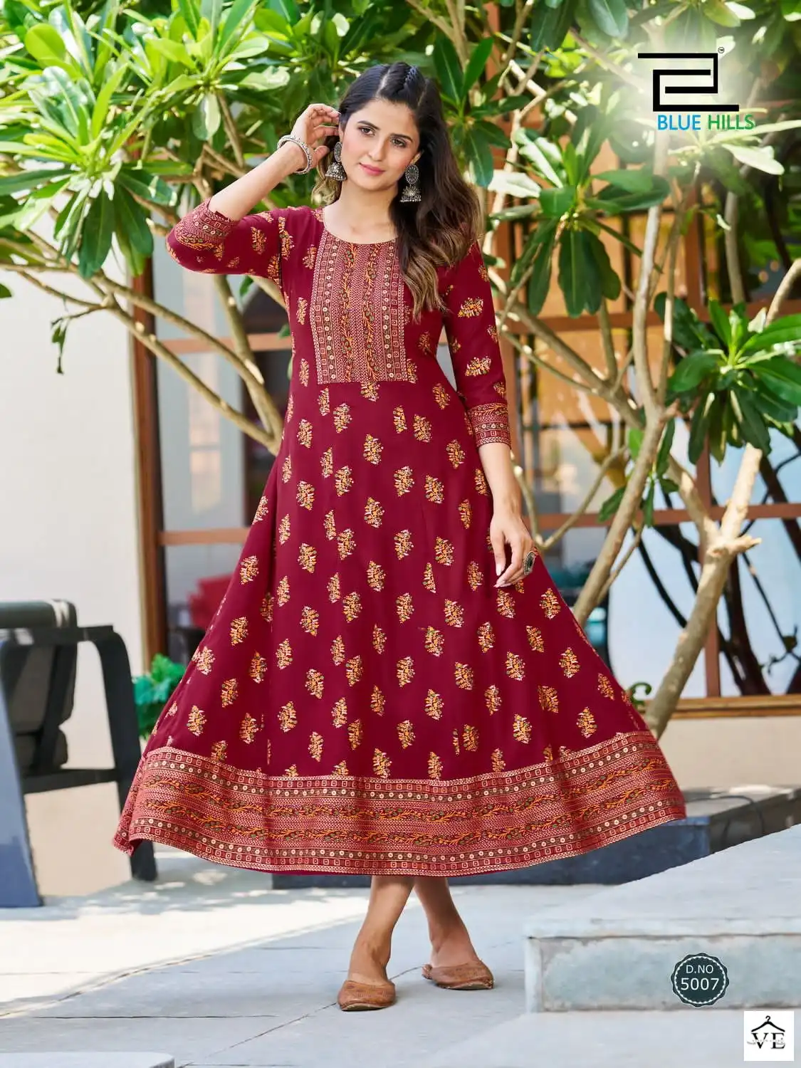 Blue Hills Starbucks Rayon 14Kg Foil Print Wholesale Anarkali Gown Catalog — Wholesale Kurtis, MPA wholesale from Surat - Gallery Image 7