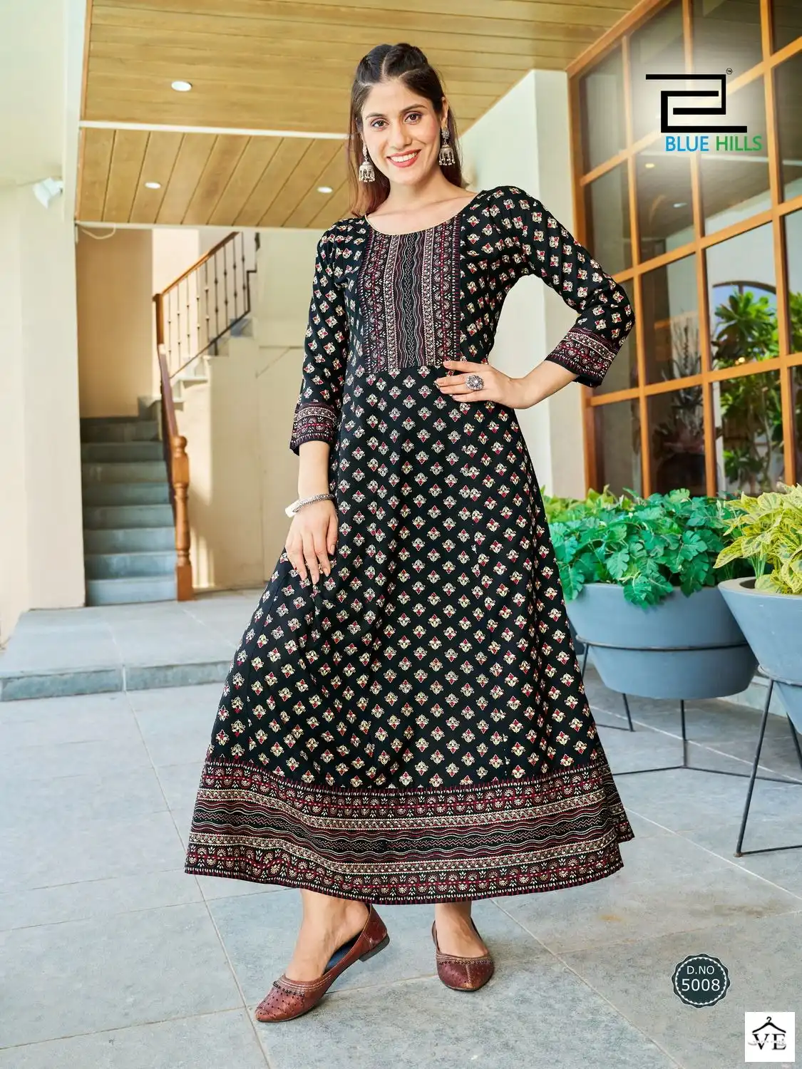 Blue Hills Starbucks Rayon 14Kg Foil Print Wholesale Anarkali Gown Catalog — Wholesale Kurtis, MPA wholesale from Surat - Gallery Image 8
