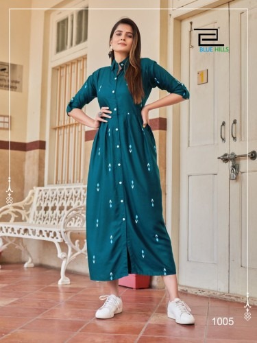 Blue Hills Summer Season Vol 1 14 Kg Rayon Wholesale Designer Long Kurtis Catalog — Wholesale Kurtis, MPA wholesale from Surat - Gallery Image 2