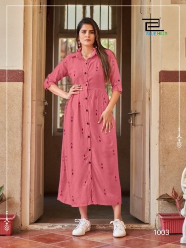 Blue Hills Summer Season Vol 1 14 Kg Rayon Wholesale Designer Long Kurtis Catalog — Wholesale Kurtis, MPA wholesale from Surat - Gallery Image 3