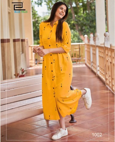 Blue Hills Summer Season Vol 1 14 Kg Rayon Wholesale Designer Long Kurtis Catalog — Wholesale Kurtis, MPA wholesale from Surat — view 1