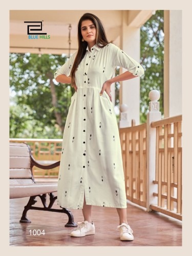 Blue Hills Summer Season Vol 1 14 Kg Rayon Wholesale Designer Long Kurtis Catalog — Wholesale Kurtis, MPA wholesale from Surat - Gallery Image 4