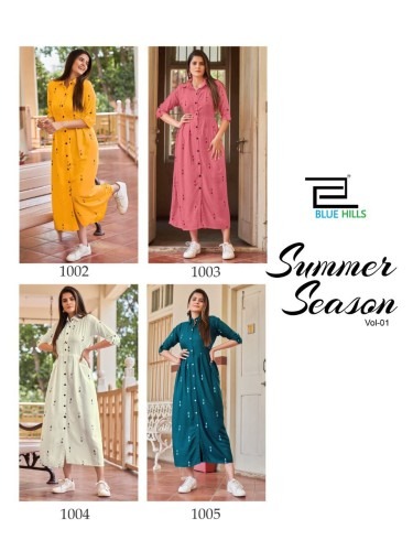 Blue Hills Summer Season Vol 1 14 Kg Rayon Wholesale Designer Long Kurtis Catalog — Wholesale Kurtis, MPA wholesale from Surat — view 5