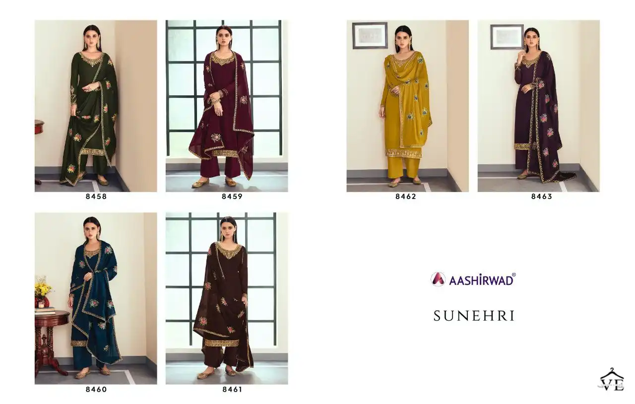 Aashirwad Sunheri Real Georgette Wholesale Designer Salwar Suits Catalog — Wholesale Salwar Suits, Aashirwad Creation wholesale from Surat — view 7
