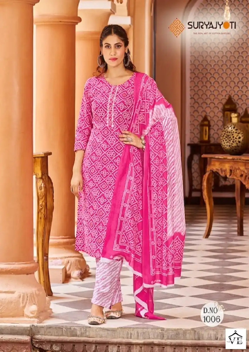 Suryajyoti Bandhani Lehariya Vol-3 Pure Cotton Wholesale Readymade Suits Catalog — Wholesale Salwar Suits, MPA wholesale from Surat - Gallery Image 3