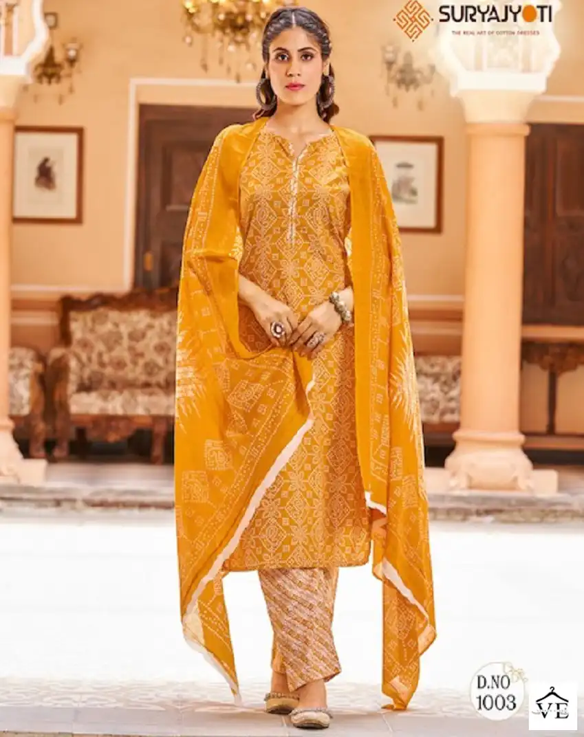 Suryajyoti Bandhani Lehariya Vol-3 Pure Cotton Wholesale Readymade Suits Catalog — Wholesale Salwar Suits, MPA wholesale from Surat — view 1