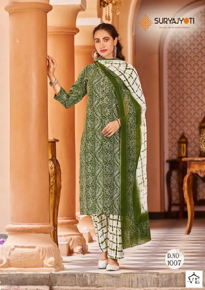 Suryajyoti Bandhani Lehariya Vol-3 Pure Cotton Wholesale Readymade Suits Catalog — Wholesale Salwar Suits, MPA wholesale from Surat - Gallery Image 5