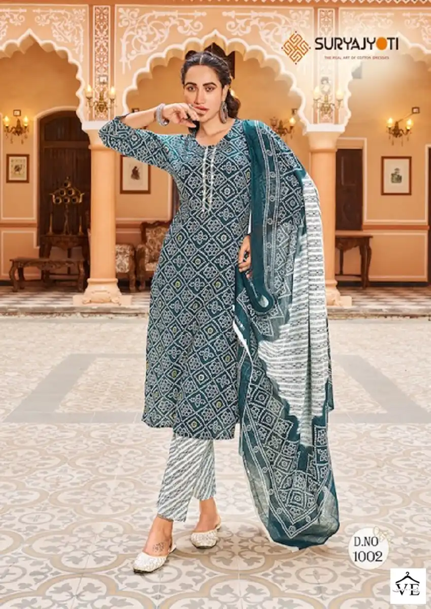 Suryajyoti Bandhani Lehariya Vol-3 Pure Cotton Wholesale Readymade Suits Catalog — Wholesale Salwar Suits, MPA wholesale from Surat - Gallery Image 2