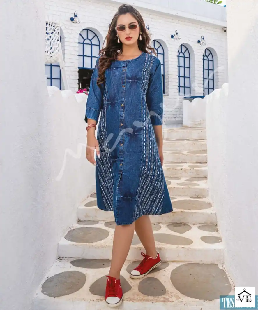 Vardan Ethnic Tesla Heavy Cotton Denim Wholesale Denim Kurtis Catalog — Wholesale Kurtis, MPA wholesale from Surat — view 1