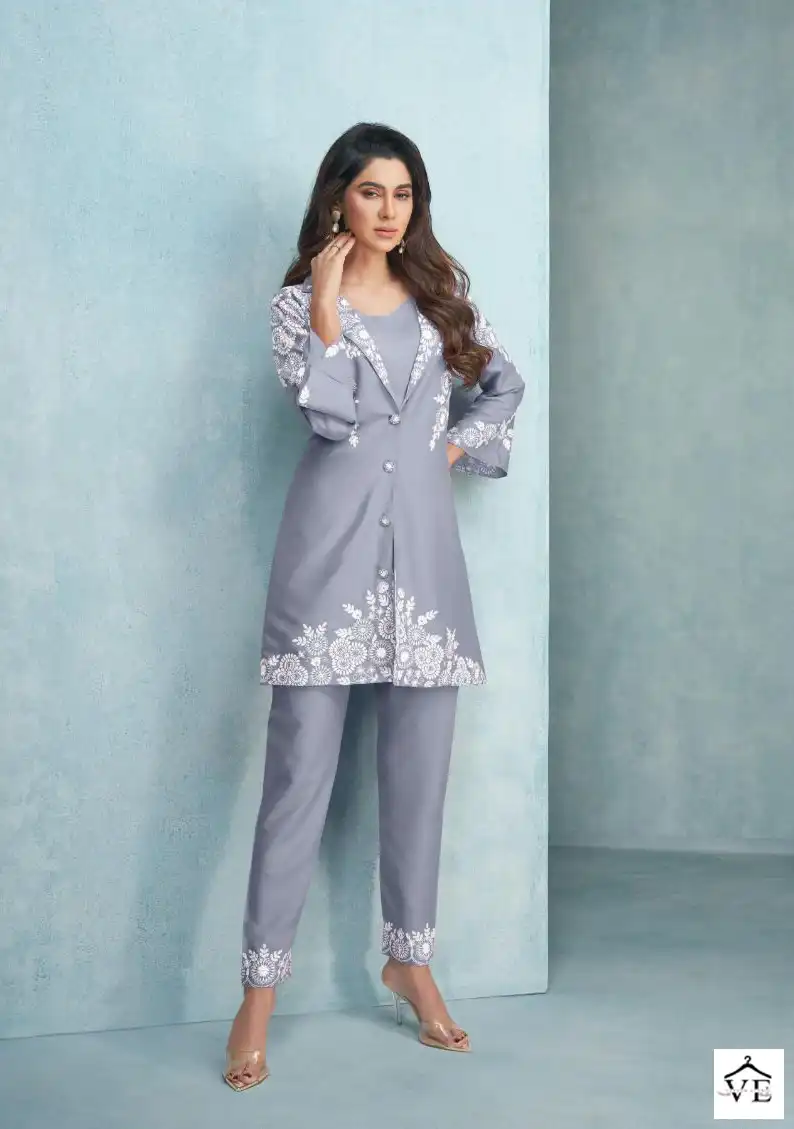 Vamika Veera Silver Heavy Rayon Wholesale Co-Ord Set Catalog — Wholesale Kurtis, MPA wholesale from Surat — view 3