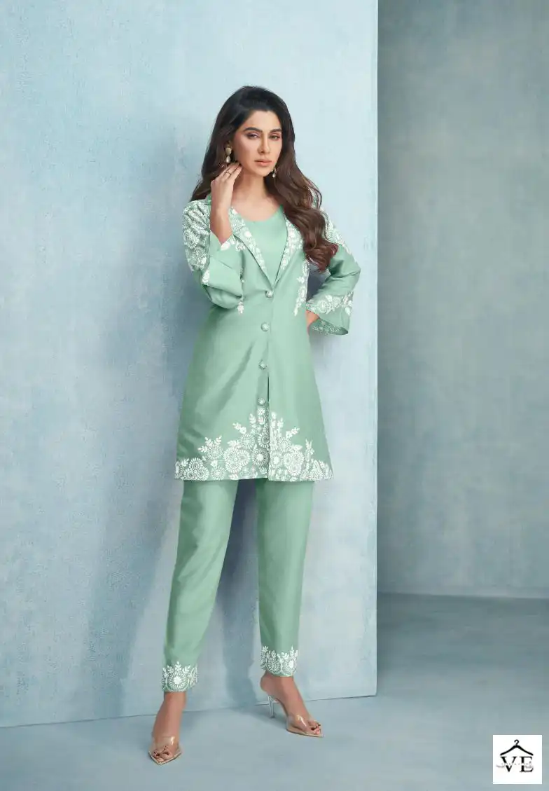 Vamika Veera Silver Heavy Rayon Wholesale Co-Ord Set Catalog — Wholesale Kurtis, MPA wholesale from Surat — view 4