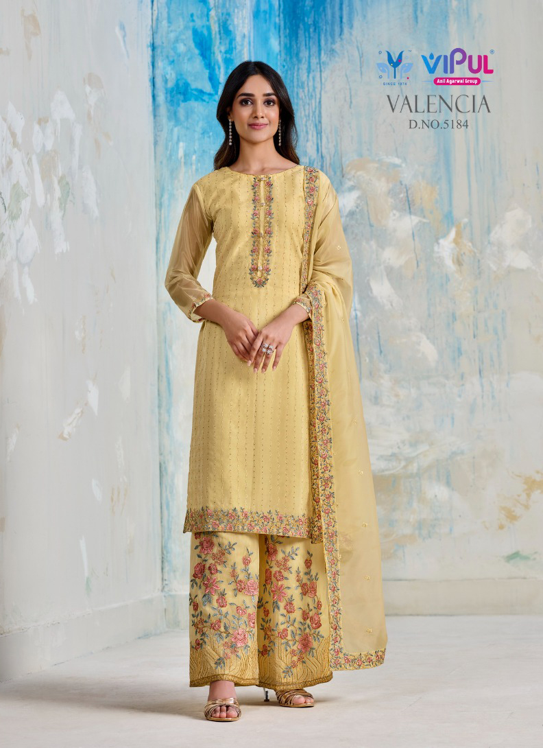 Vipul Valencia Soft Organza Satin Wholesale Designer Salwar Suit Catalog — Wholesale Salwar Suits, MPA wholesale from Surat — view 5
