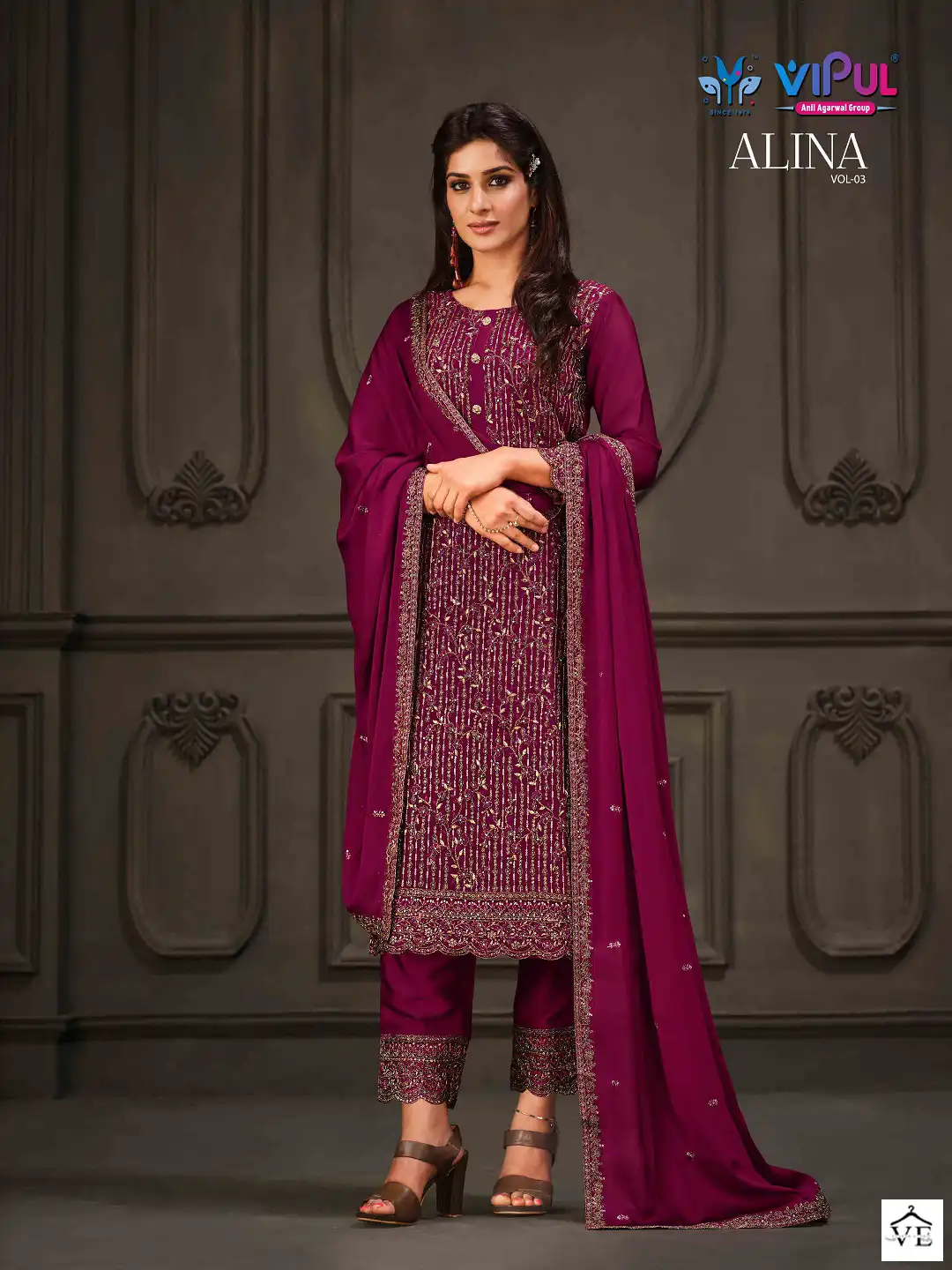 Vipul Alina Vol 3 2 Tone Cationic Georgette Wholesale Salwar Suit Catalog — Wholesale Salwar Suits, MPA wholesale from Surat - Gallery Image 4