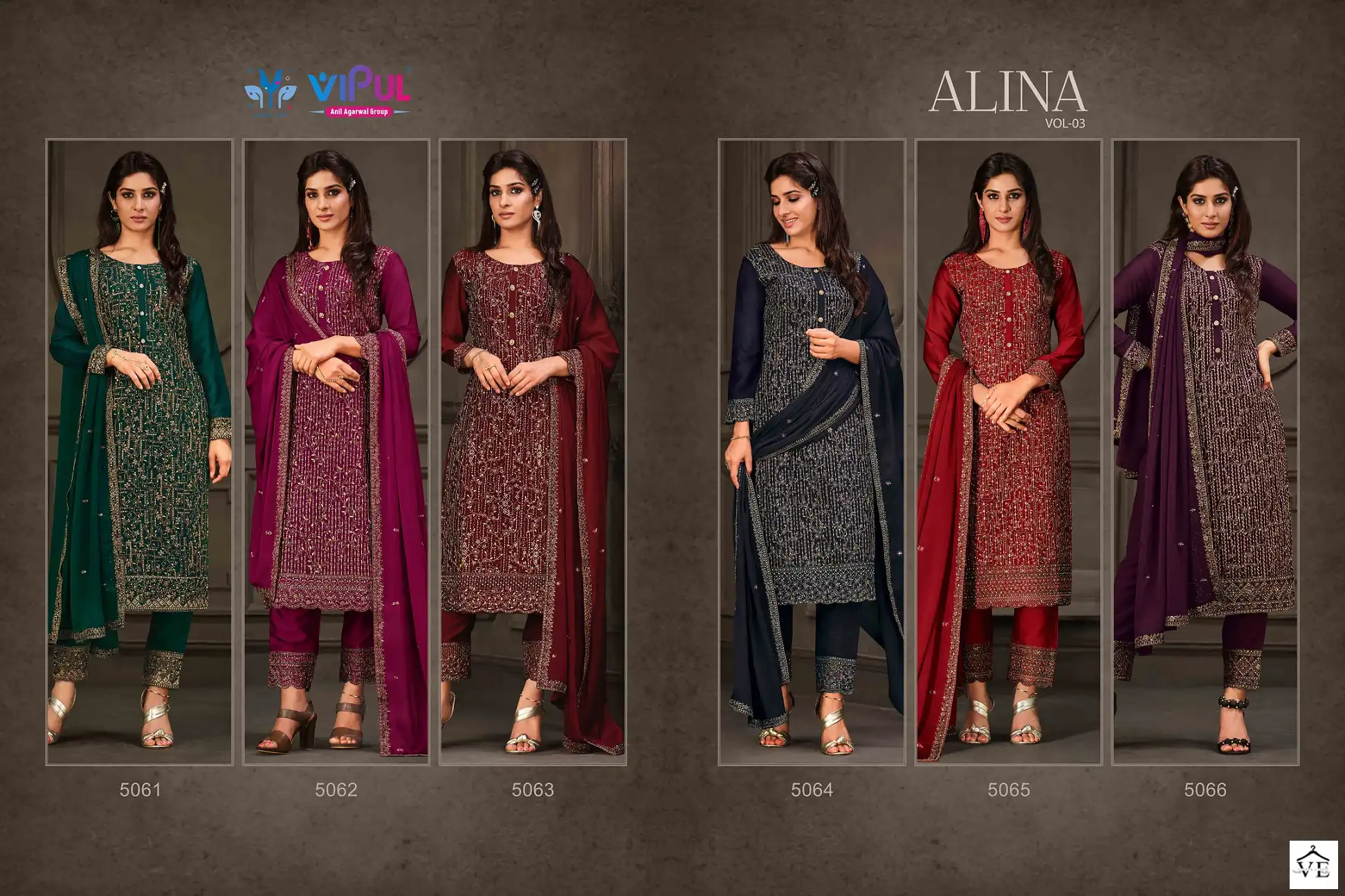 Vipul Alina Vol 3 2 Tone Cationic Georgette Wholesale Salwar Suit Catalog — Wholesale Salwar Suits, MPA wholesale from Surat — view 7