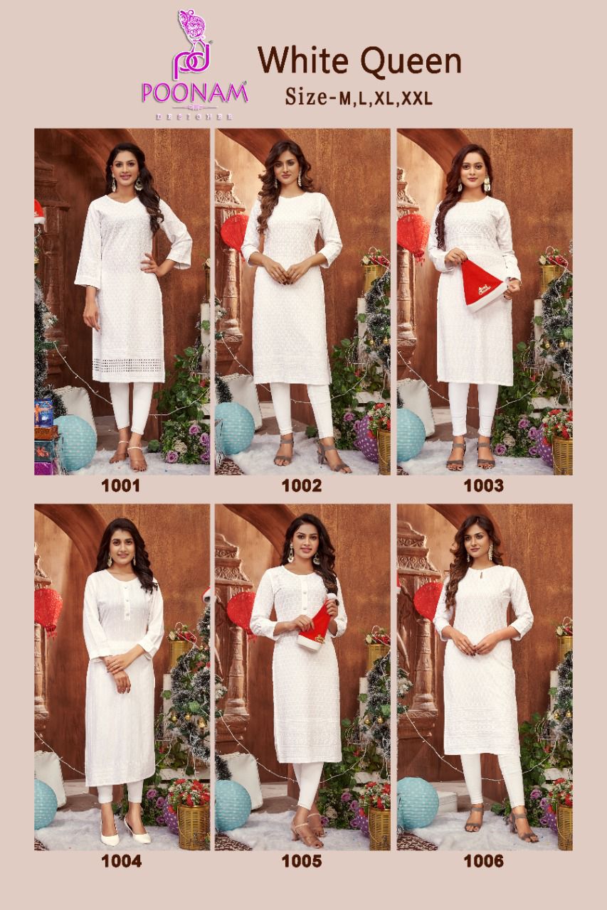 Poonam Designer White Queen Rayon Wholesale Designer Kurtis Catalog — Wholesale Kurtis, MPA wholesale from Surat — view 4