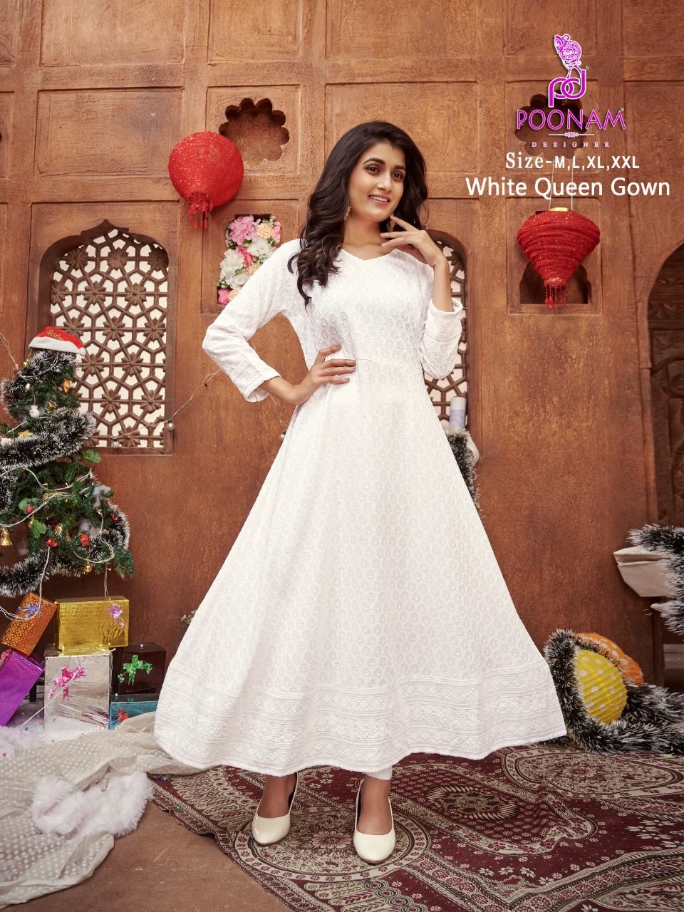 Poonam Designer White Queen Rayon Wholesale Long Gown Catalog — Wholesale Kurtis, MPA wholesale from Surat - Gallery Image 2
