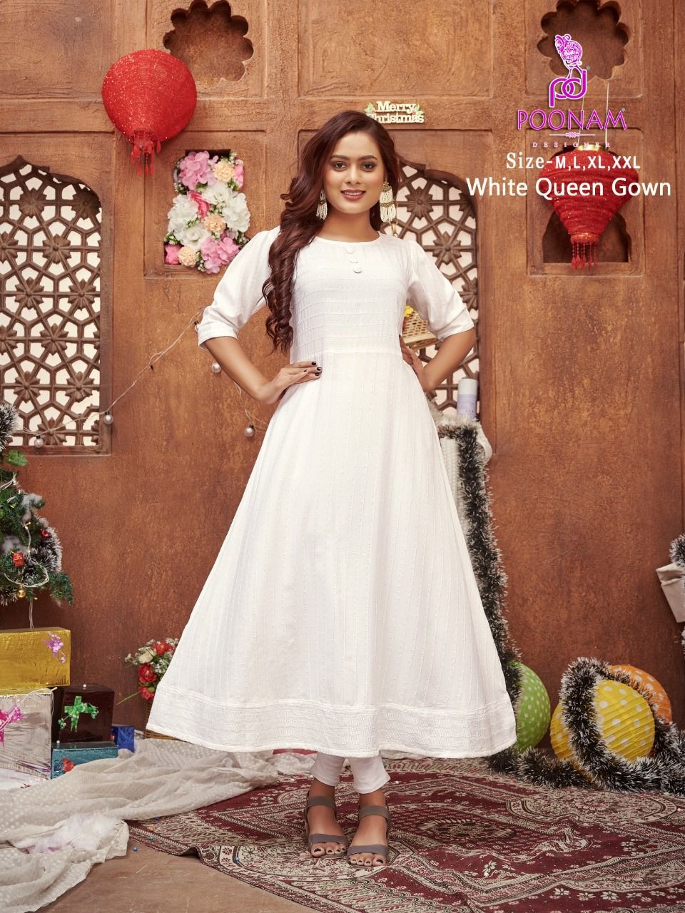Poonam Designer White Queen Rayon Wholesale Long Gown Catalog — Wholesale Kurtis, MPA wholesale from Surat - Gallery Image 4
