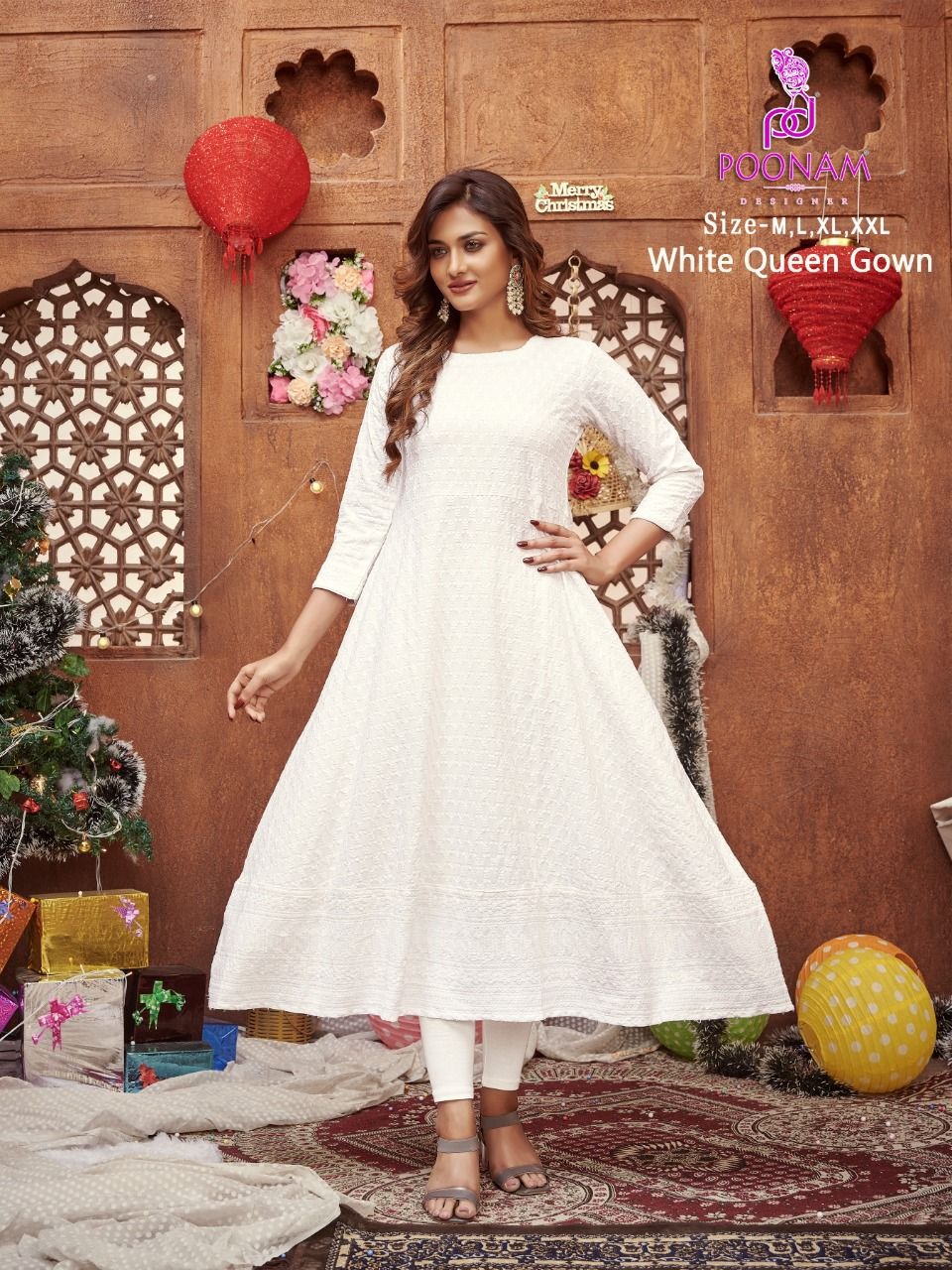 Poonam Designer White Queen Rayon Wholesale Long Gown Catalog — Wholesale Kurtis, MPA wholesale from Surat - Gallery Image 5