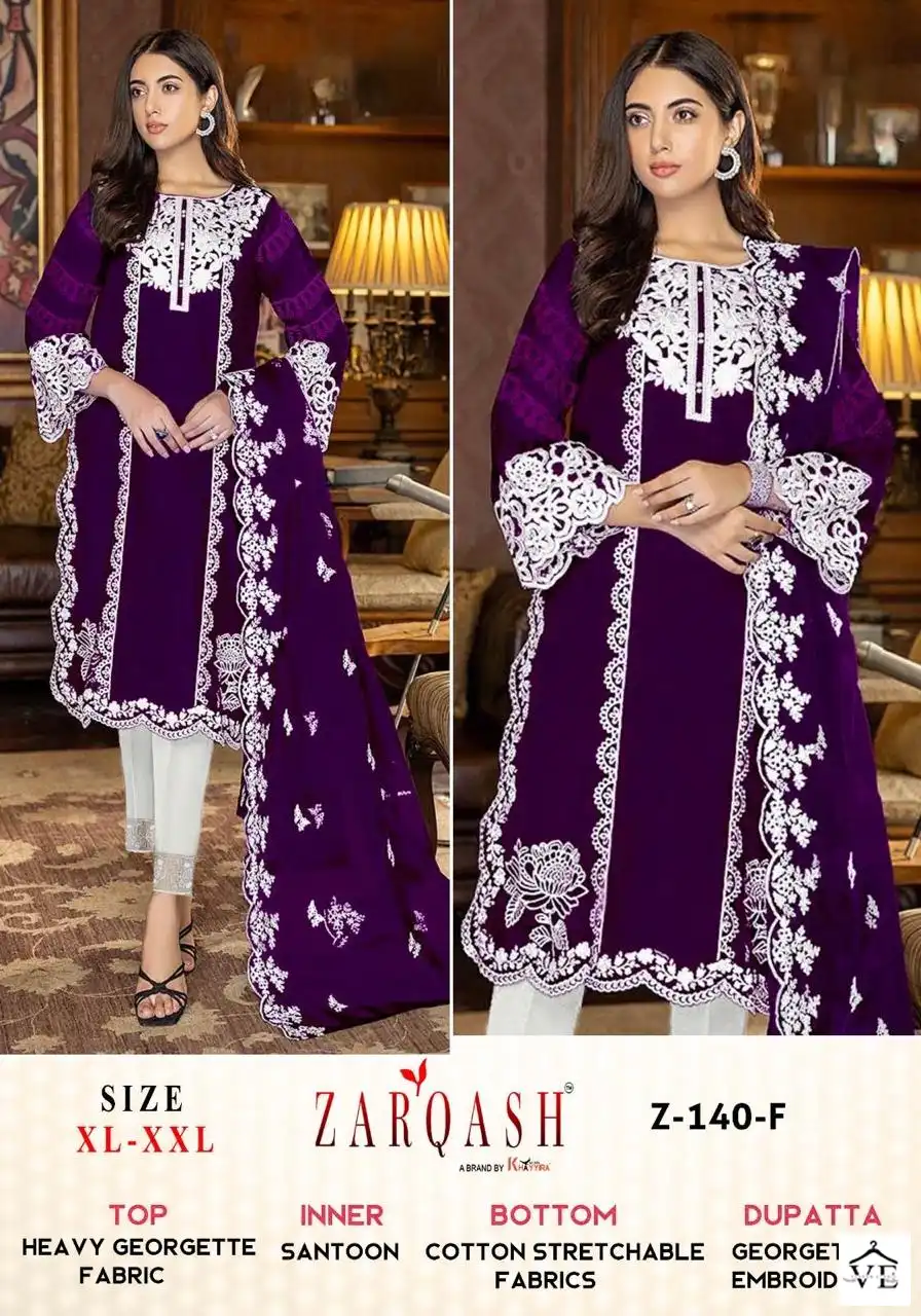 Zarqash Z-140 Georgette Wholesale Readymade Pakistani Suits Catalog — Wholesale Salwar Suits, MPA wholesale from Surat — view 5