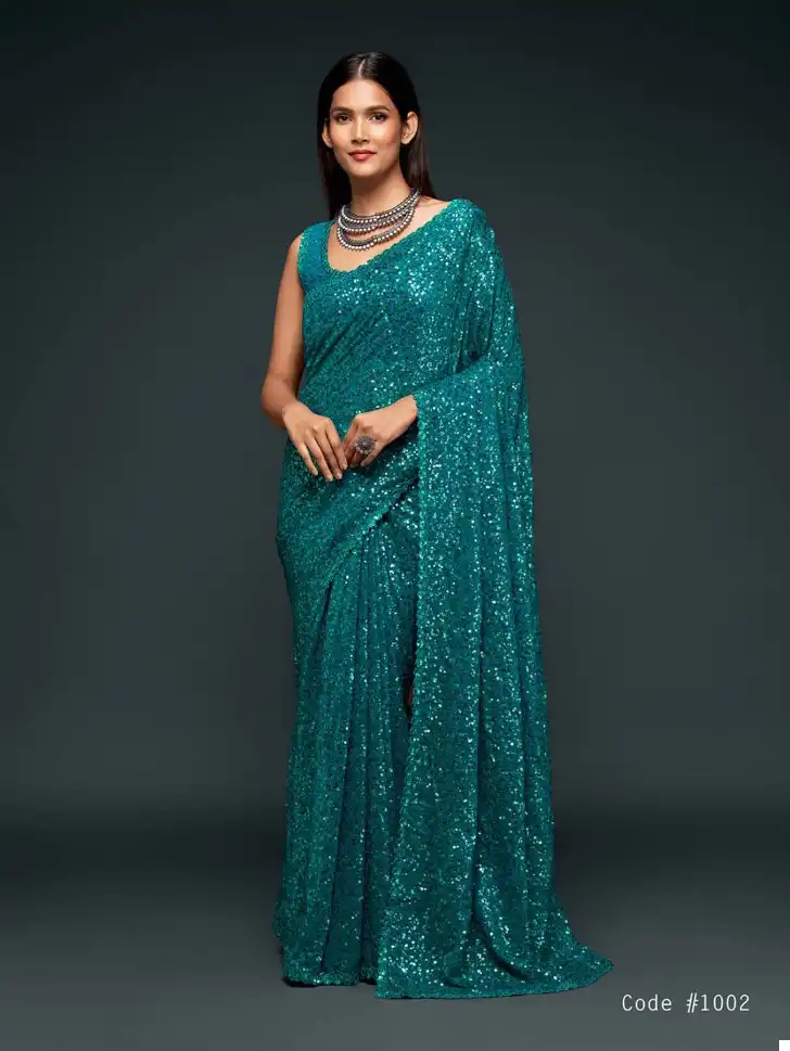 Zeel Ruby Sequined Georgette Wholesale Party Wear Saree Catalog — Wholesale Sarees, MPA wholesale from Surat - Gallery Image 3