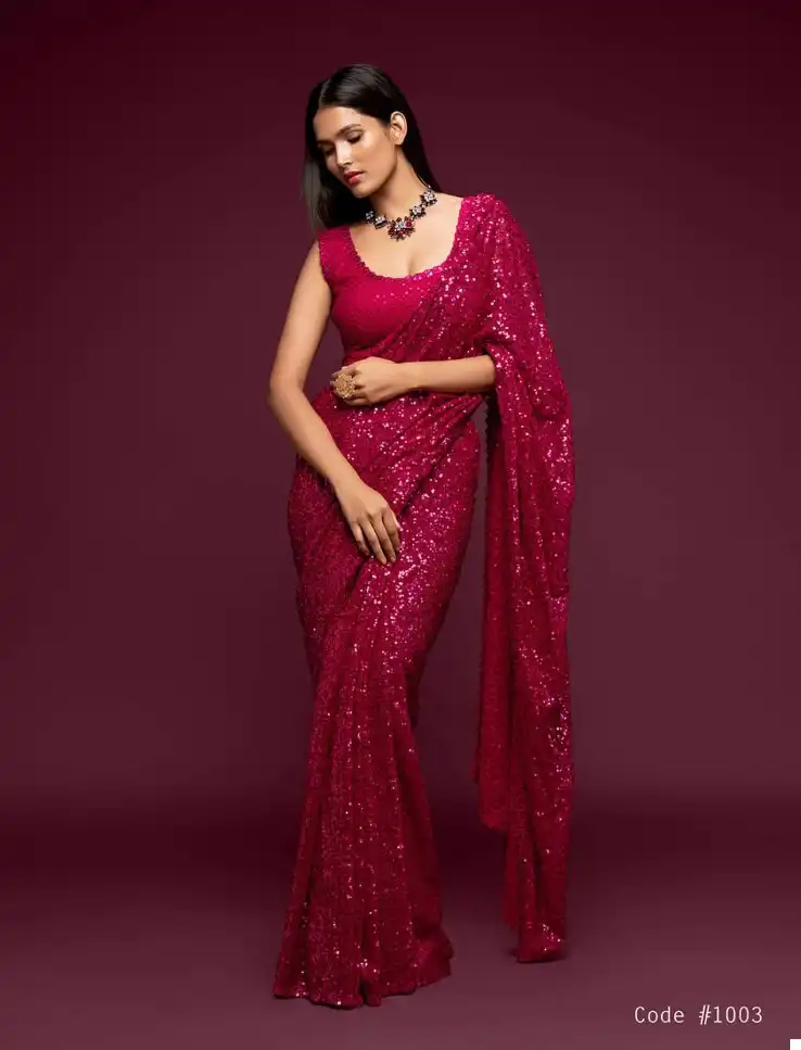 Zeel Ruby Sequined Georgette Wholesale Party Wear Saree Catalog — Wholesale Sarees, MPA wholesale from Surat - Gallery Image 4