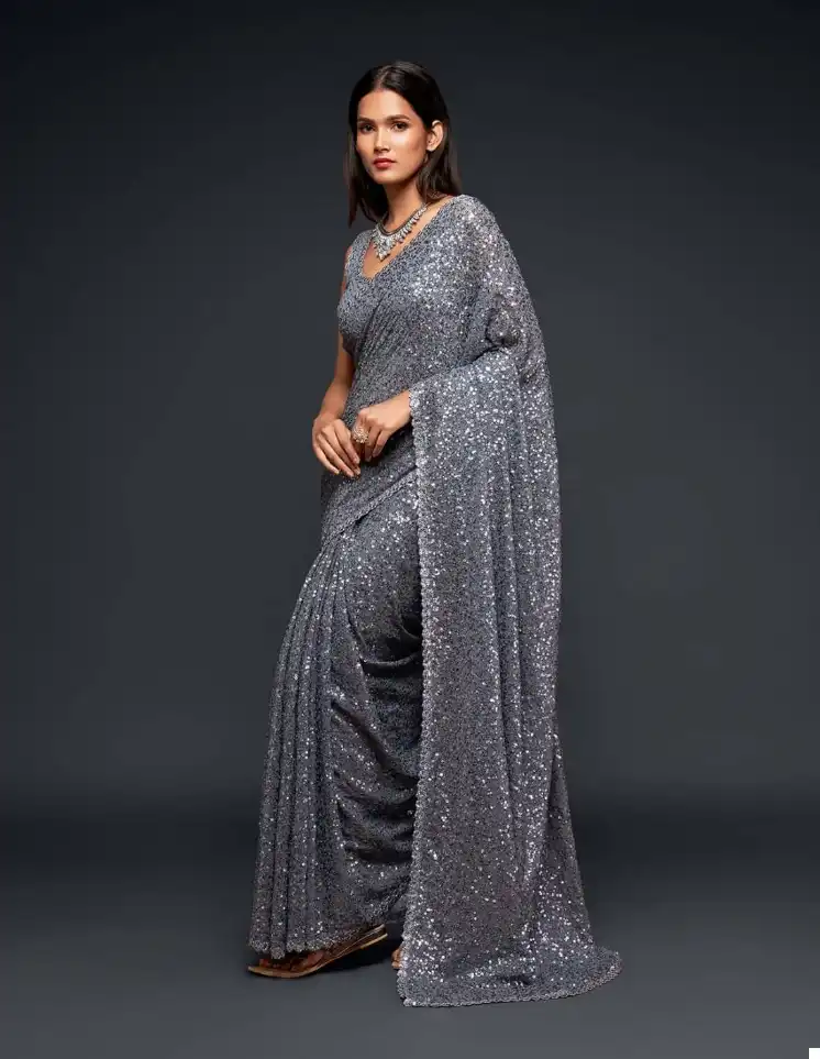 Zeel Ruby Sequined Georgette Wholesale Party Wear Saree Catalog — Wholesale Sarees, MPA wholesale from Surat - Gallery Image 8
