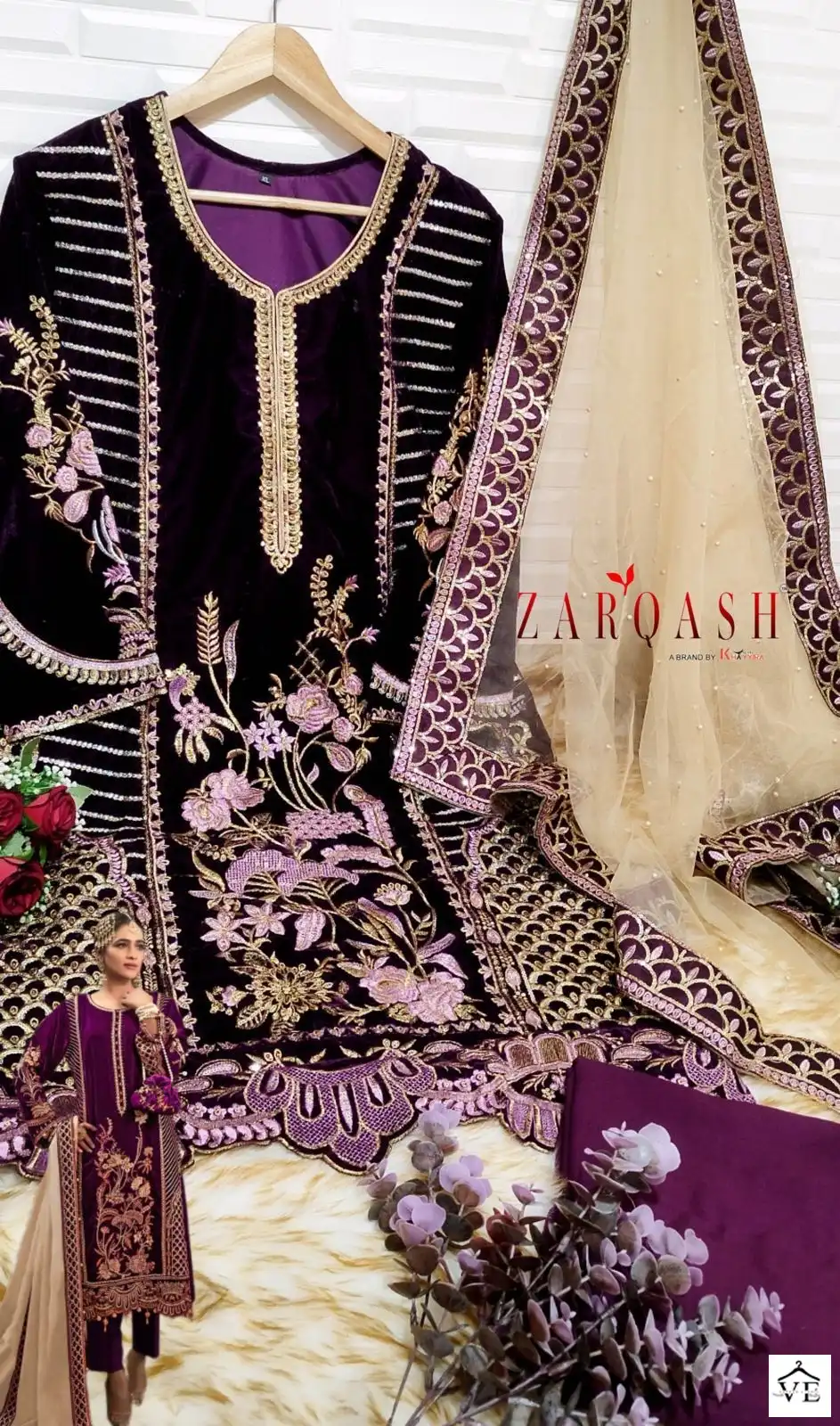 Zarqash Z 3004 Velvet Wholesale Readymade Suits Catalog — Wholesale Salwar Suits, MPA wholesale from Surat - Gallery Image 4