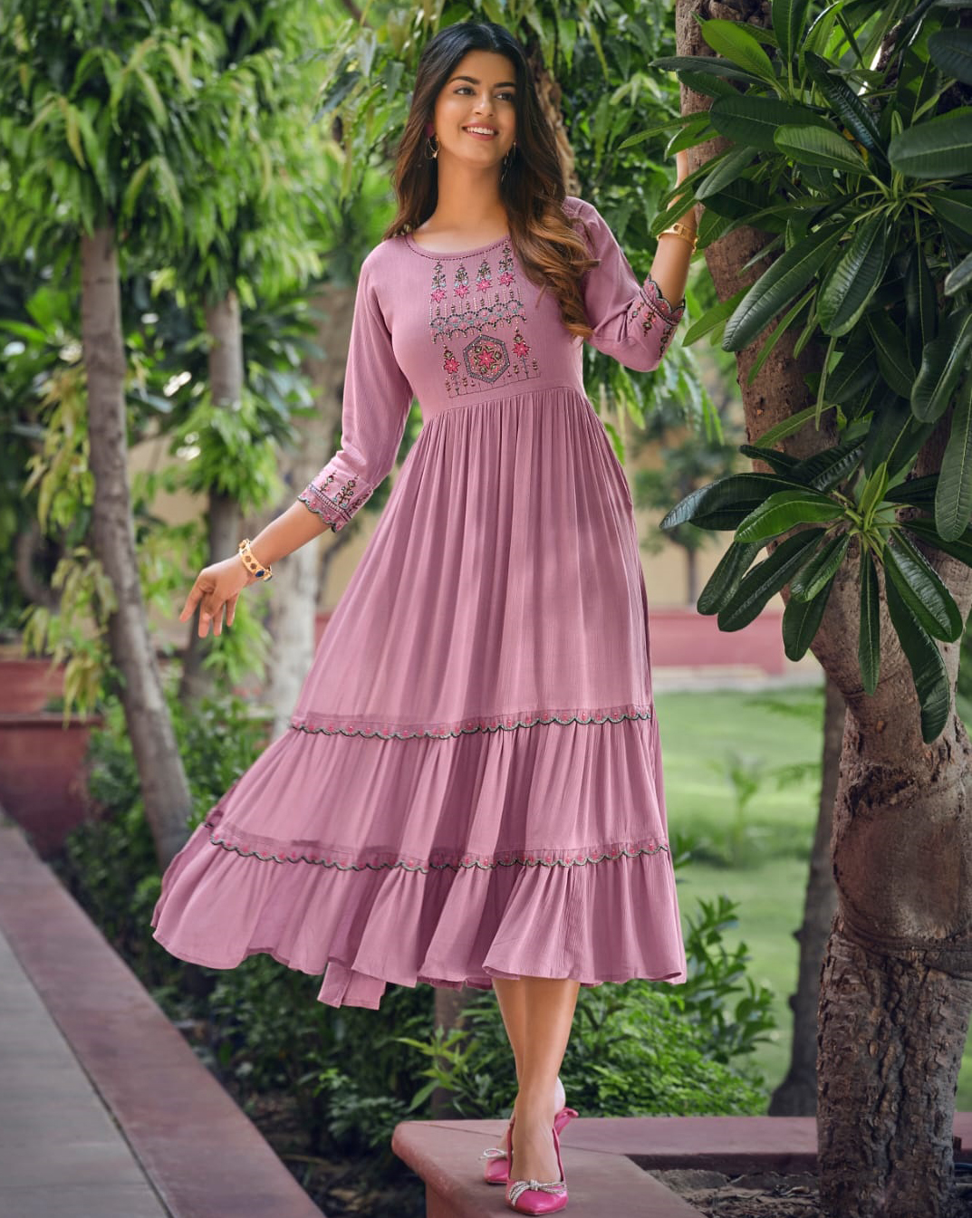 Karissa Zoya Rayon Crush Wholesale Designer Long Kurti Catalog — Wholesale Kurtis, Karissa wholesale from Surat — view 1