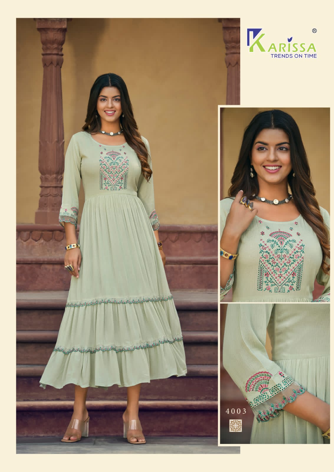 Karissa Zoya Rayon Crush Wholesale Designer Long Kurti Catalog — Wholesale Kurtis, Karissa wholesale from Surat - Gallery Image 3