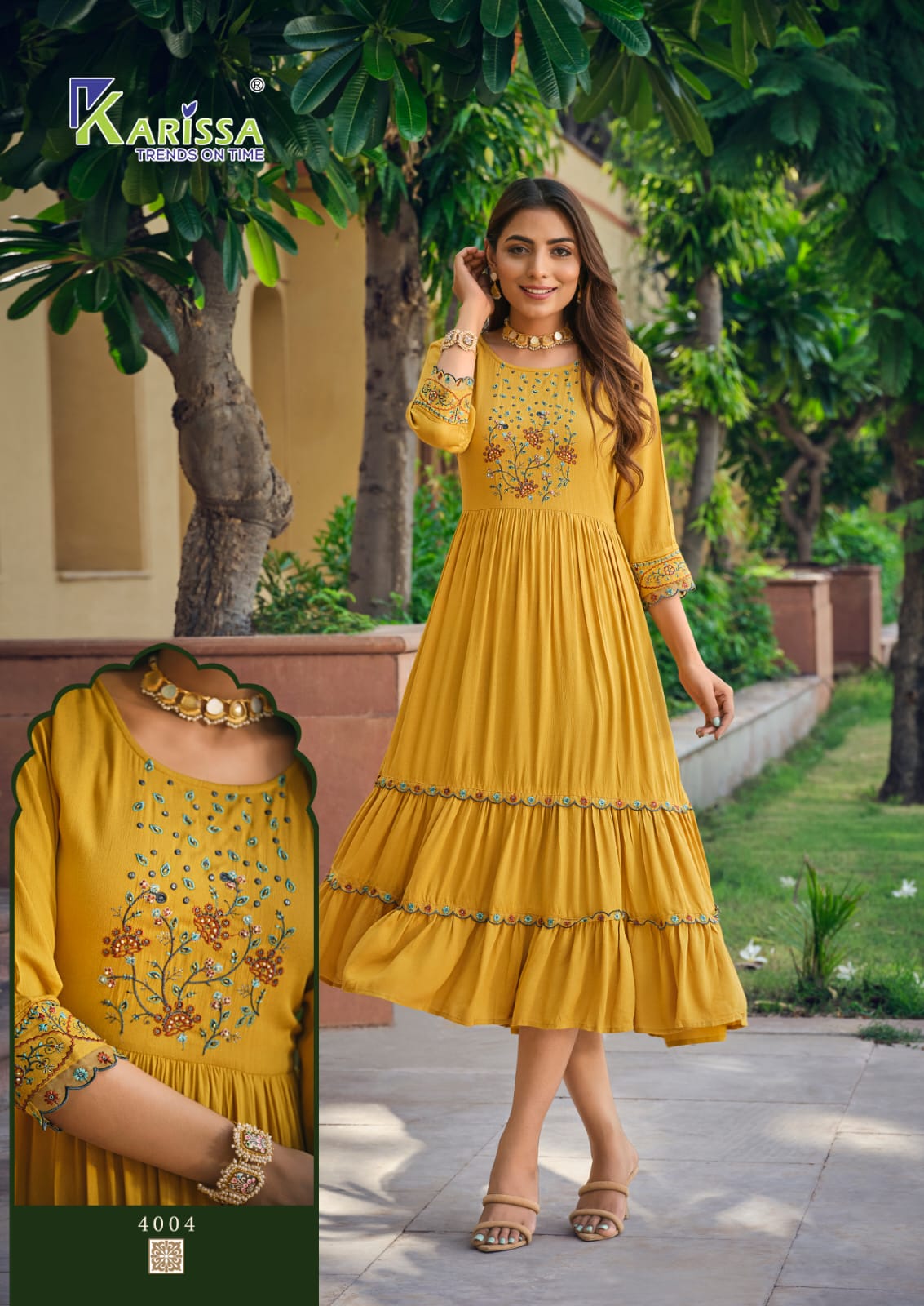 Karissa Zoya Rayon Crush Wholesale Designer Long Kurti Catalog — Wholesale Kurtis, Karissa wholesale from Surat - Gallery Image 4