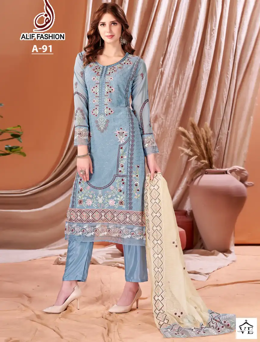 Alif Fashion A-91 Faux Georgette Wholesale Pakistani Suit — Wholesale Salwar Suits, MPA wholesale from Surat — view 1