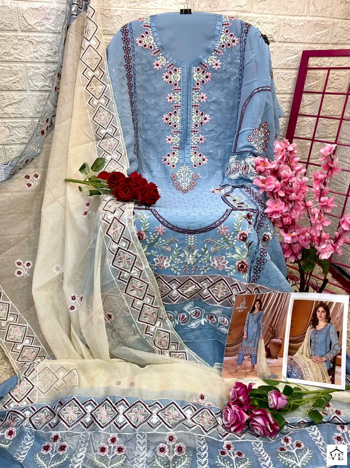 Alif Fashion A-91 Faux Georgette Wholesale Pakistani Suit — Wholesale Salwar Suits, MPA wholesale from Surat - Gallery Image 2