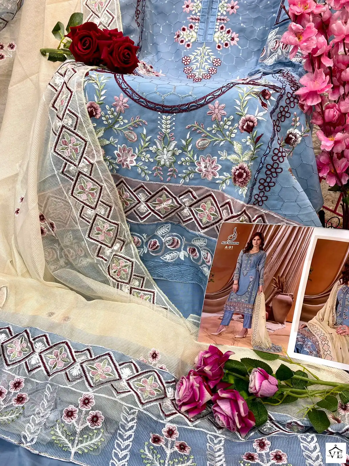 Alif Fashion A-91 Faux Georgette Wholesale Pakistani Suit — Wholesale Salwar Suits, MPA wholesale from Surat - Gallery Image 4