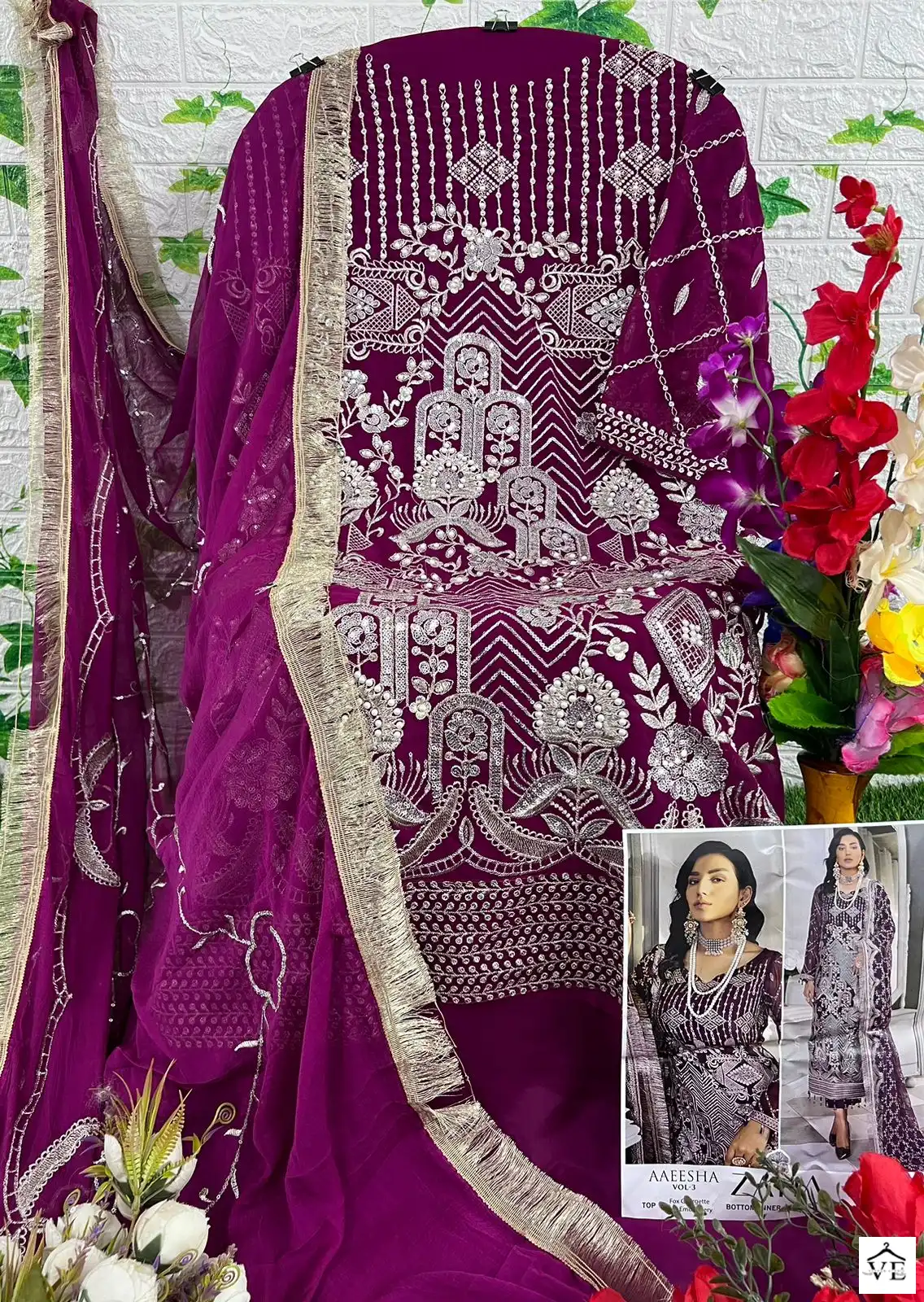 Zaha Aaeesha Vol 3-10154 Georgette Wholesale Pakistani Suit — Wholesale Salwar Suits, MPA wholesale from Surat — view 3