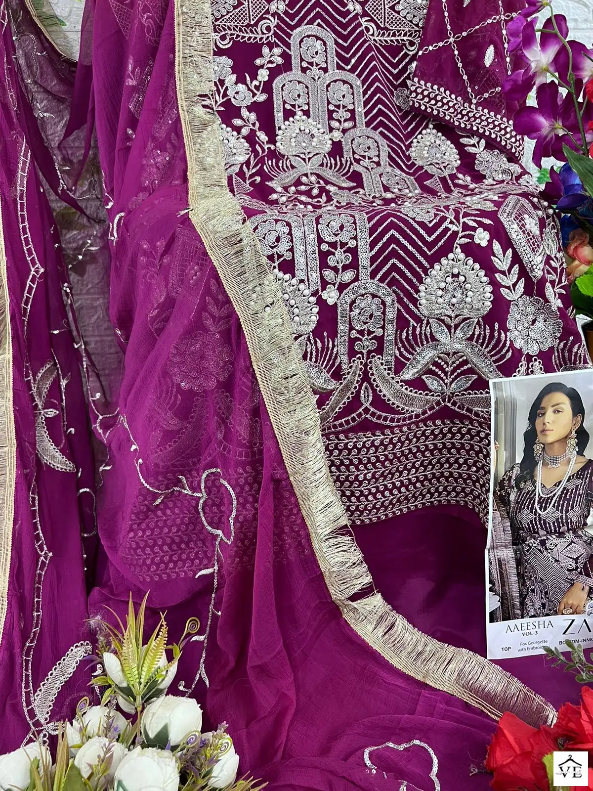 Zaha Aaeesha Vol 3-10154 Georgette Wholesale Pakistani Suit — Wholesale Salwar Suits, MPA wholesale from Surat — view 2