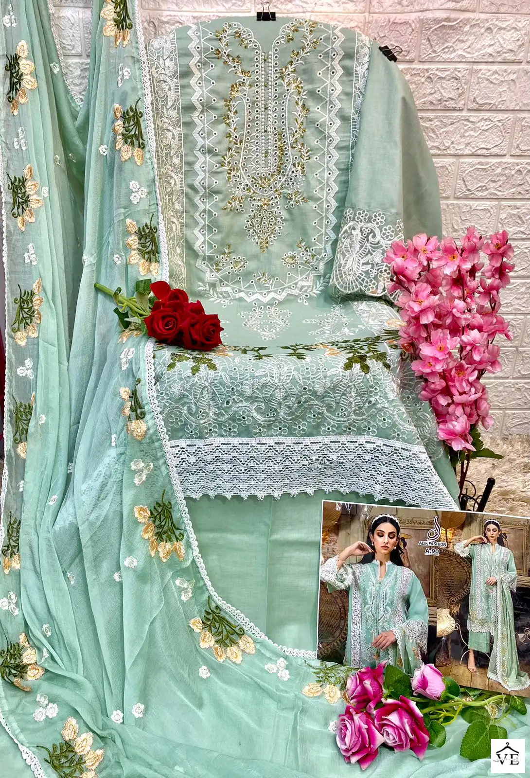 Alif Fashion AF-90 Pure Cambric Cotton Wholesale Pakistani Suit — Wholesale Salwar Suits, MPA wholesale from Surat — view 2