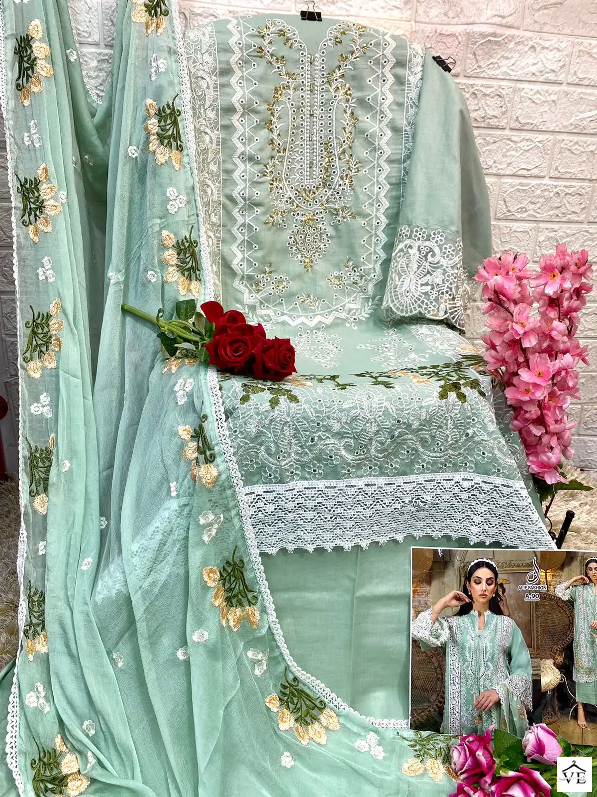 Alif Fashion AF-90 Pure Cambric Cotton Wholesale Pakistani Suit — Wholesale Salwar Suits, MPA wholesale from Surat — view 4