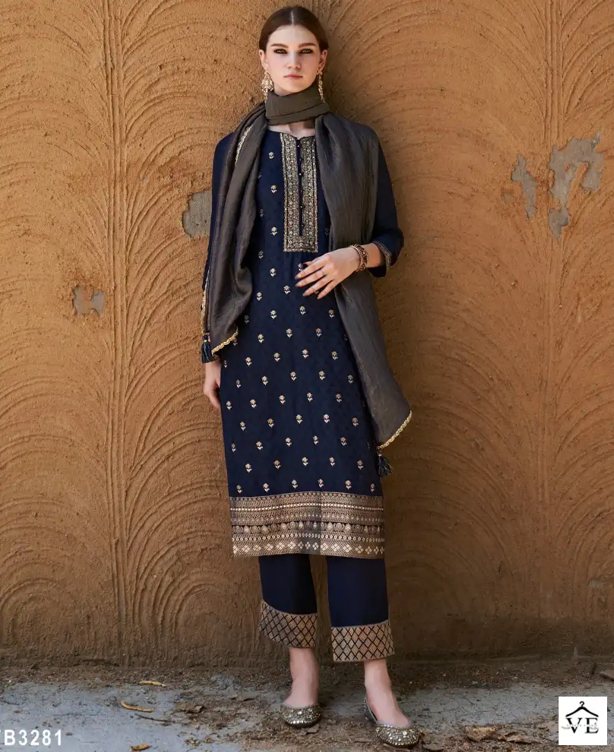 Four Buttons Afreen Placement Self Weave Jacquard Wholesale Designer Readymade Salwar Suit Catalog