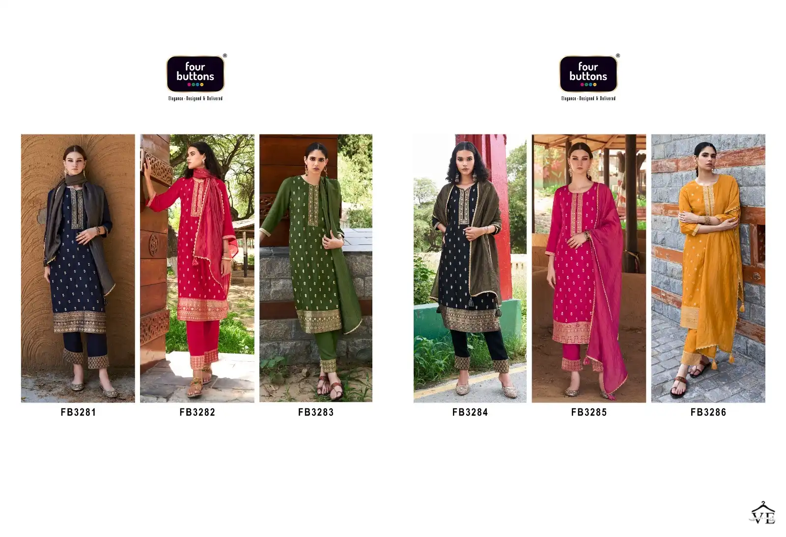 Four Buttons Afreen Placement Self Weave Jacquard Wholesale Designer Readymade Salwar Suit Catalog - Image 7
