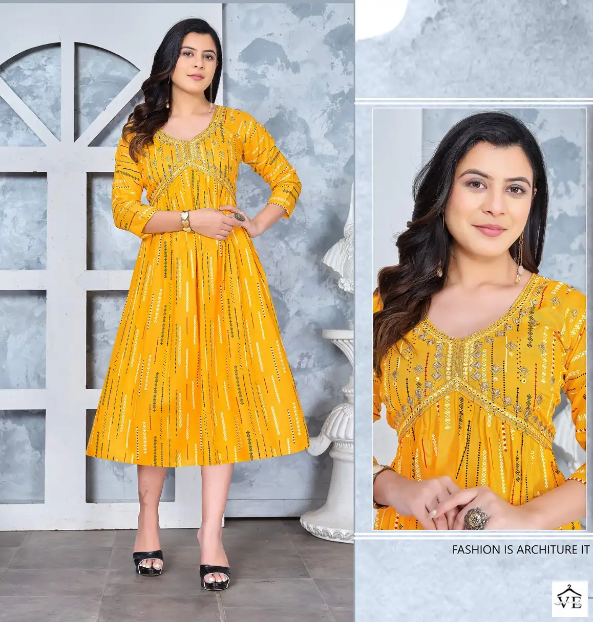 VE Golden Angel Beauty 14 Kg Rayon Wholesale Aaliya Cut Flared Kurta Catalog — Wholesale Kurtis, MPA wholesale from Surat - Gallery Image 2