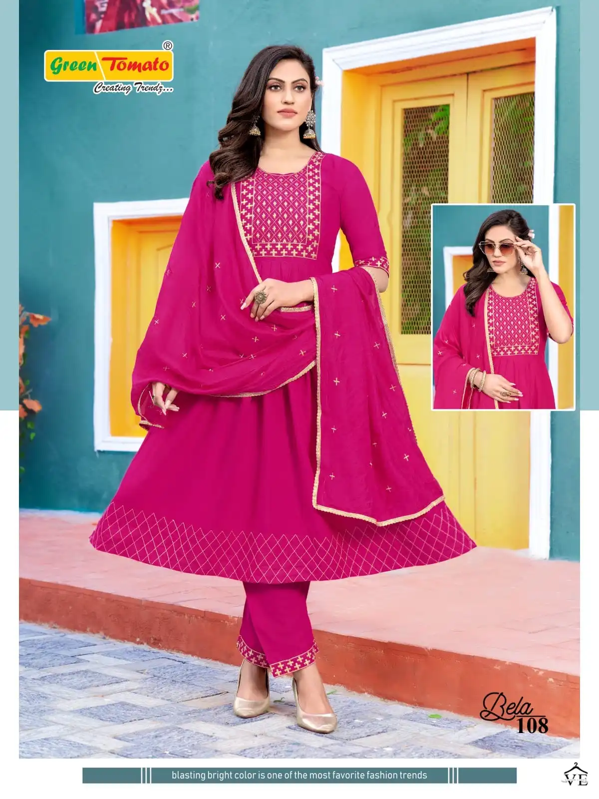 Bela Green Tomato Rayon Wholesale Readymade Salwar Suit Catalog — Wholesale Salwar Suits, MPA wholesale from Surat - Gallery Image 2