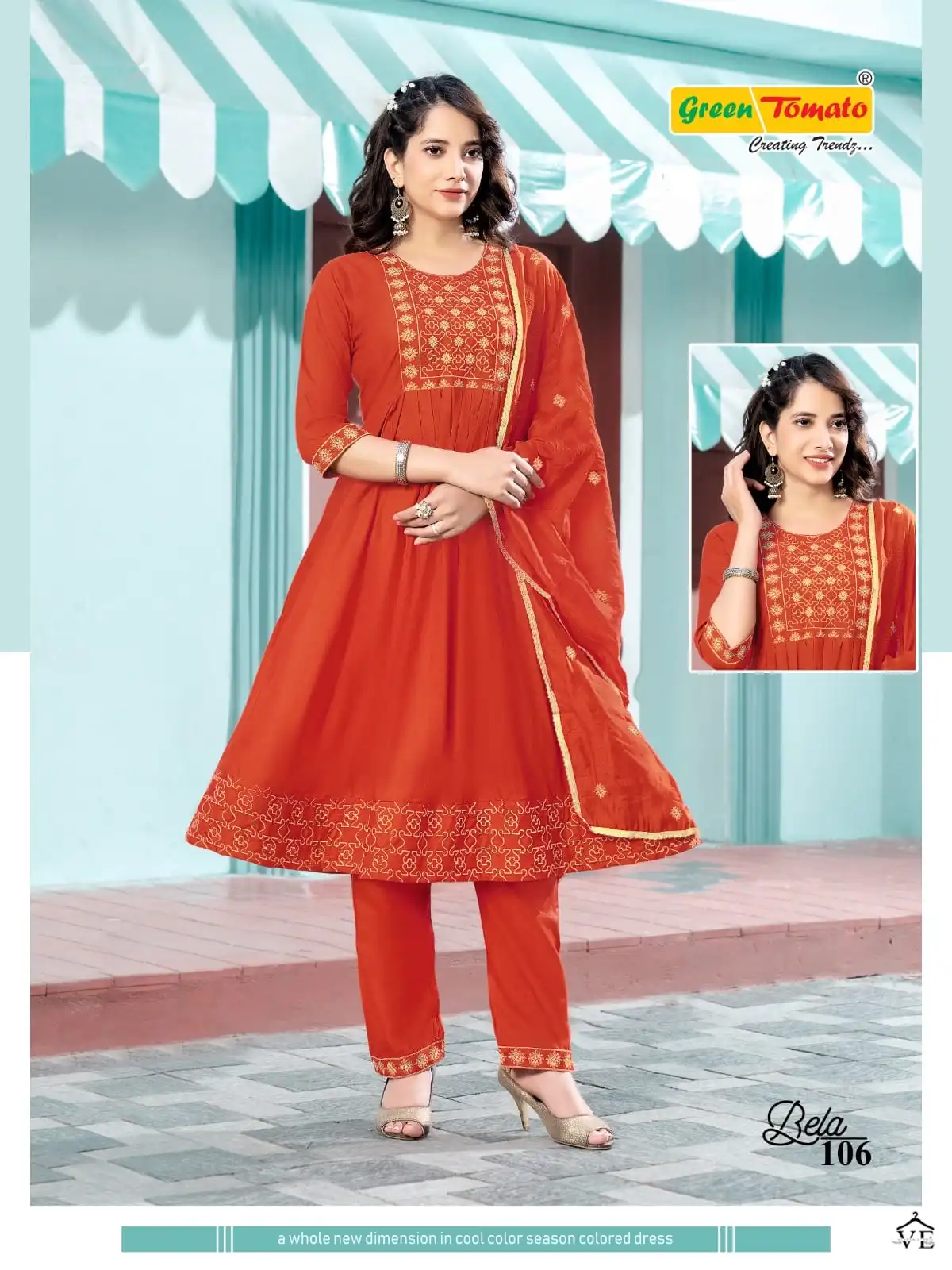Bela Green Tomato Rayon Wholesale Readymade Salwar Suit Catalog — Wholesale Salwar Suits, MPA wholesale from Surat - Gallery Image 3