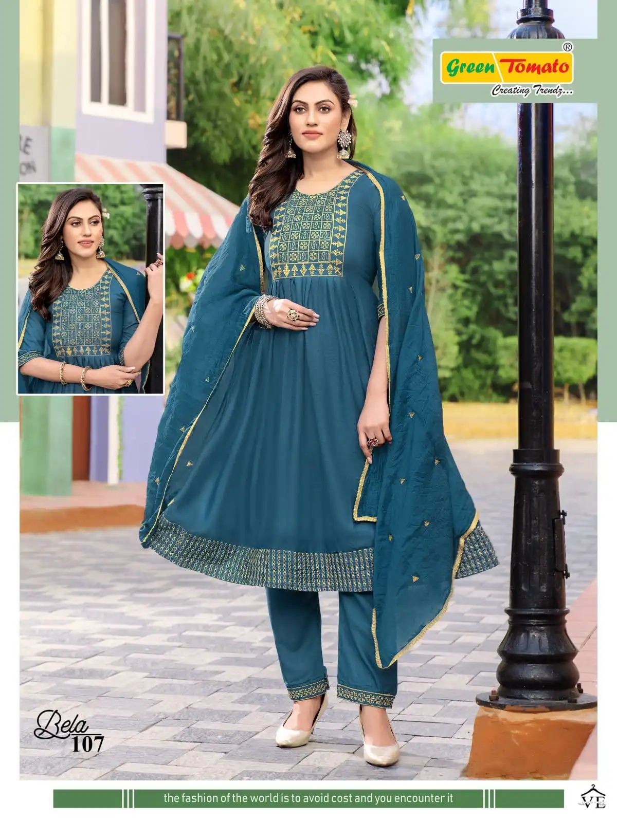 Bela Green Tomato Rayon Wholesale Readymade Salwar Suit Catalog — Wholesale Salwar Suits, MPA wholesale from Surat - Gallery Image 4