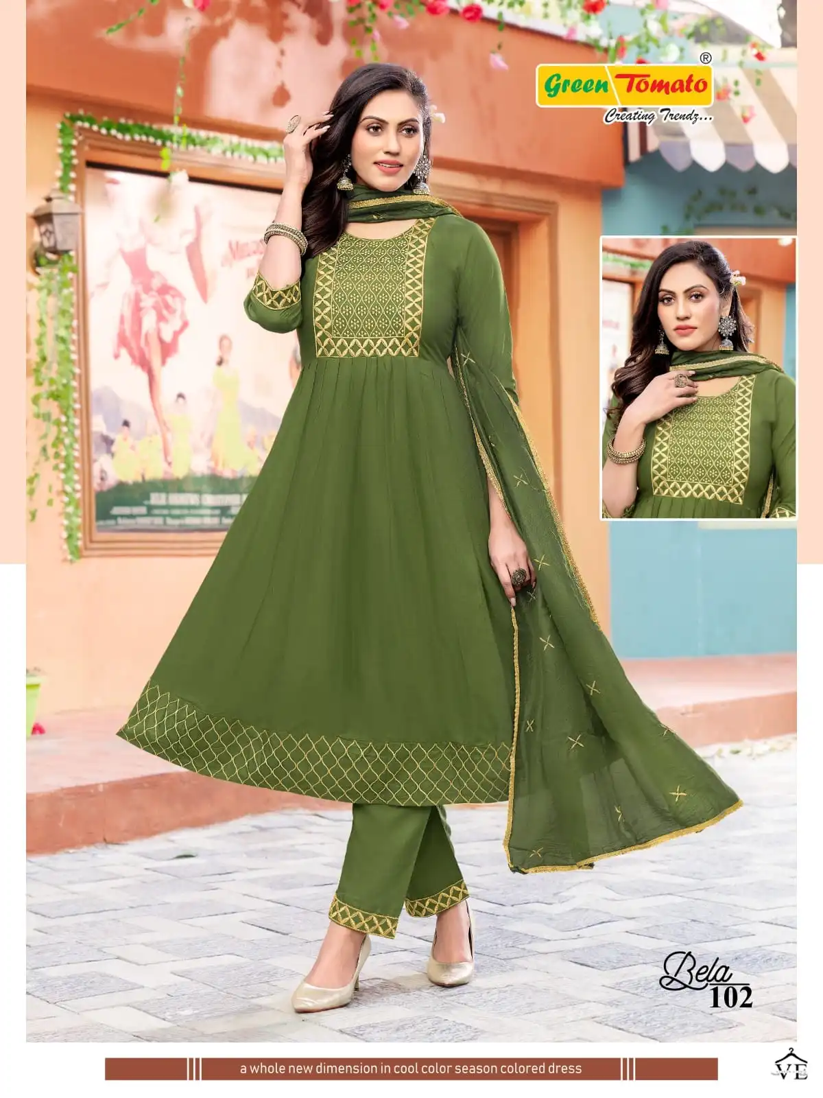 Bela Green Tomato Rayon Wholesale Readymade Salwar Suit Catalog — Wholesale Salwar Suits, MPA wholesale from Surat - Gallery Image 5
