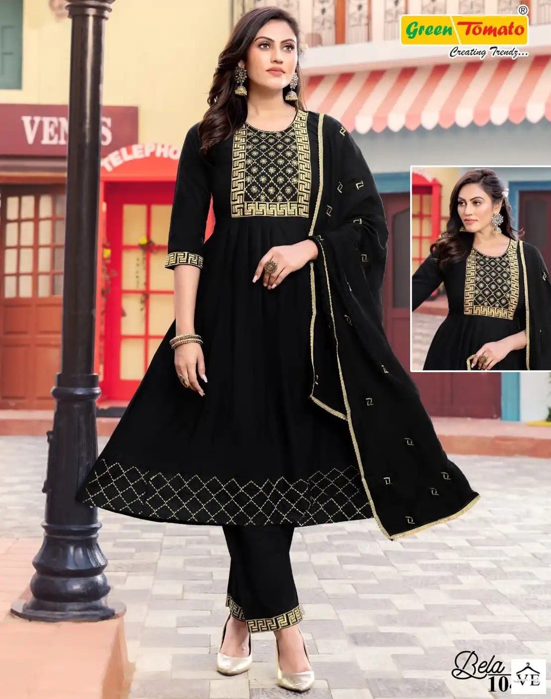 Bela Green Tomato Rayon Wholesale Readymade Salwar Suit Catalog — Wholesale Salwar Suits, MPA wholesale from Surat — view 1