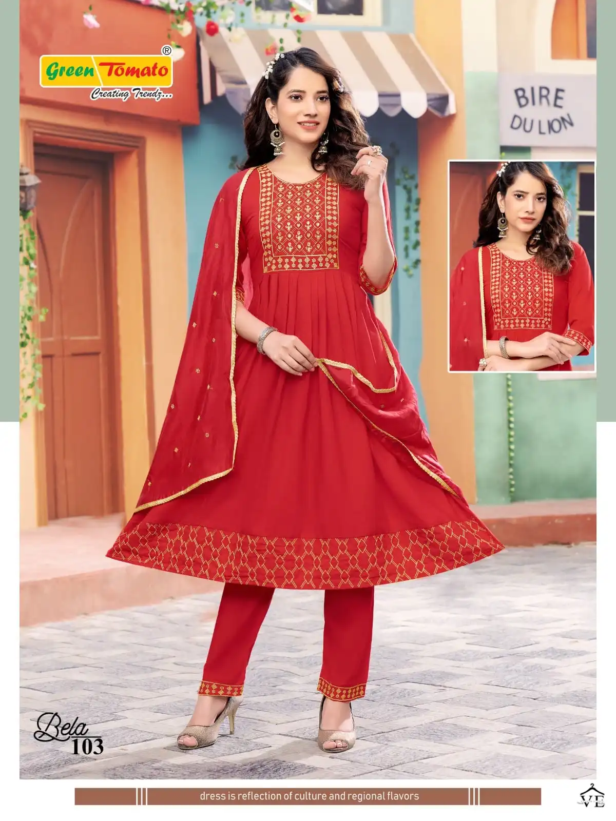 Bela Green Tomato Rayon Wholesale Readymade Salwar Suit Catalog — Wholesale Salwar Suits, MPA wholesale from Surat - Gallery Image 6