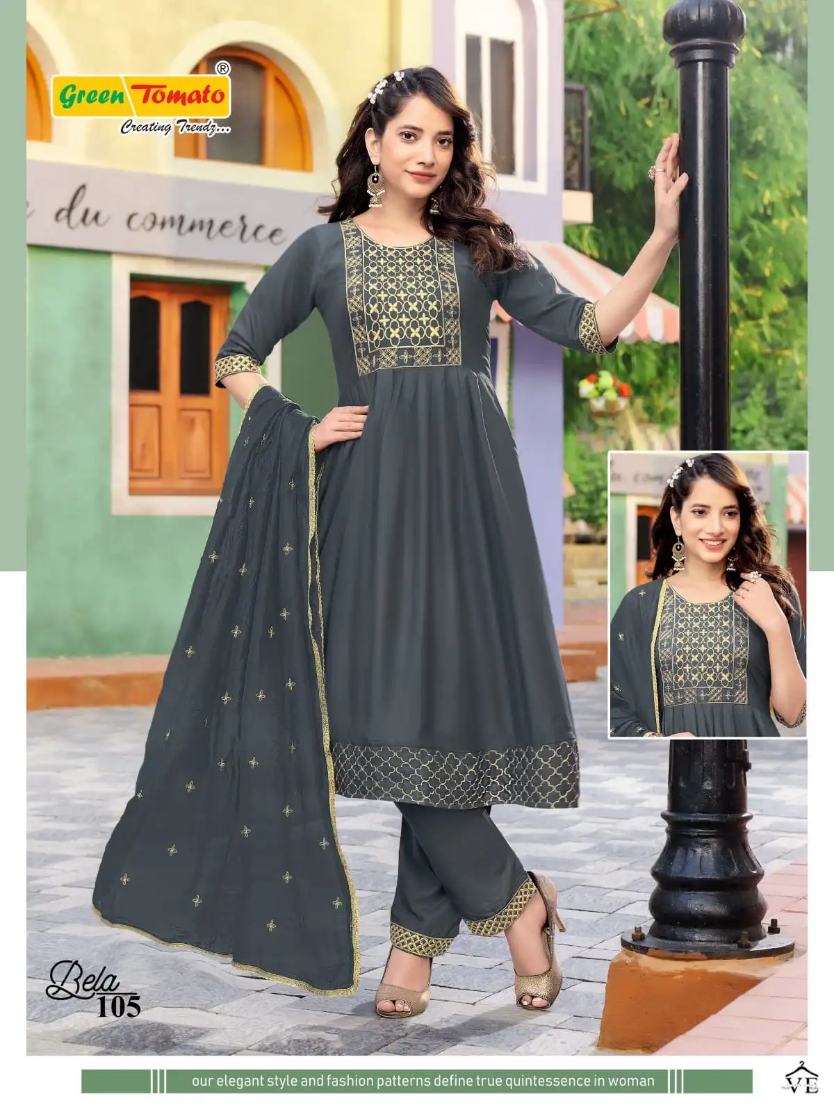 Bela Green Tomato Rayon Wholesale Readymade Salwar Suit Catalog — Wholesale Salwar Suits, MPA wholesale from Surat - Gallery Image 7