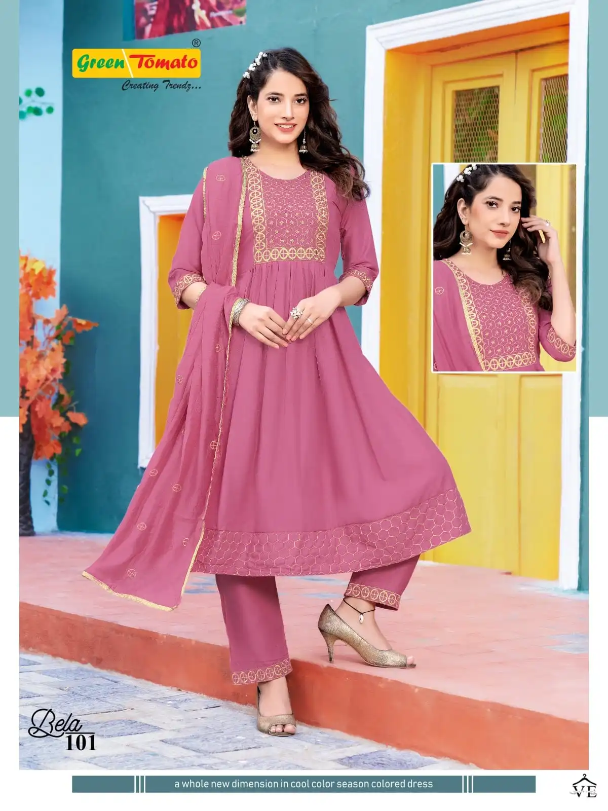 Bela Green Tomato Rayon Wholesale Readymade Salwar Suit Catalog — Wholesale Salwar Suits, MPA wholesale from Surat - Gallery Image 8